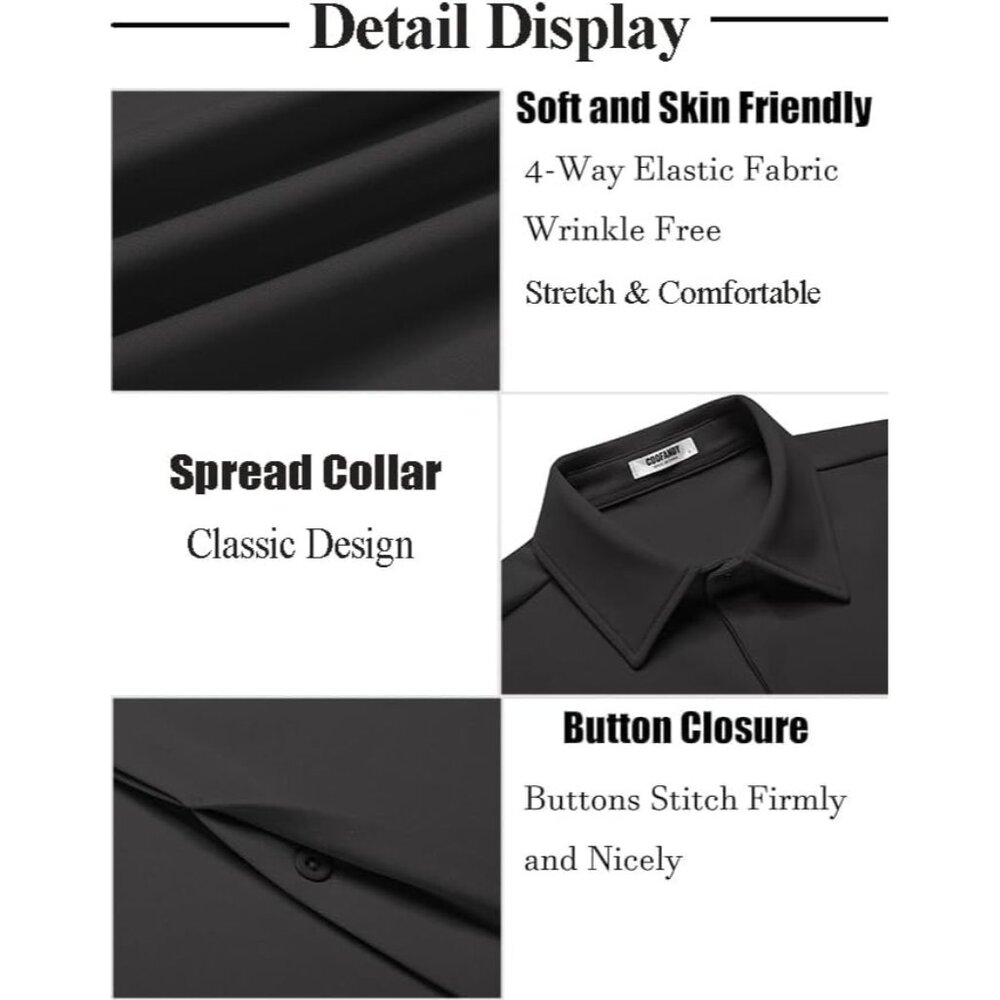 Men's Casual Button Down Shirts Short Sleeve Wrinkle Free Dress Shirts Summer - Picture 5 of 6
